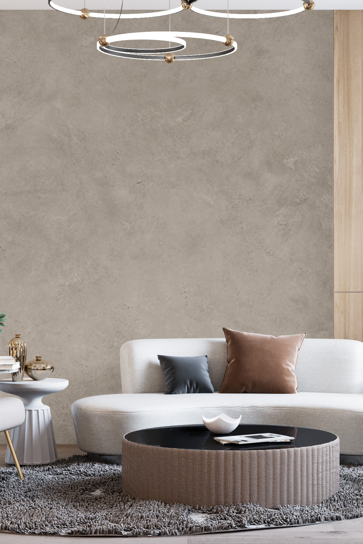 Textured plasters. Interior in the style of "warm minimalism" Maxima-decor