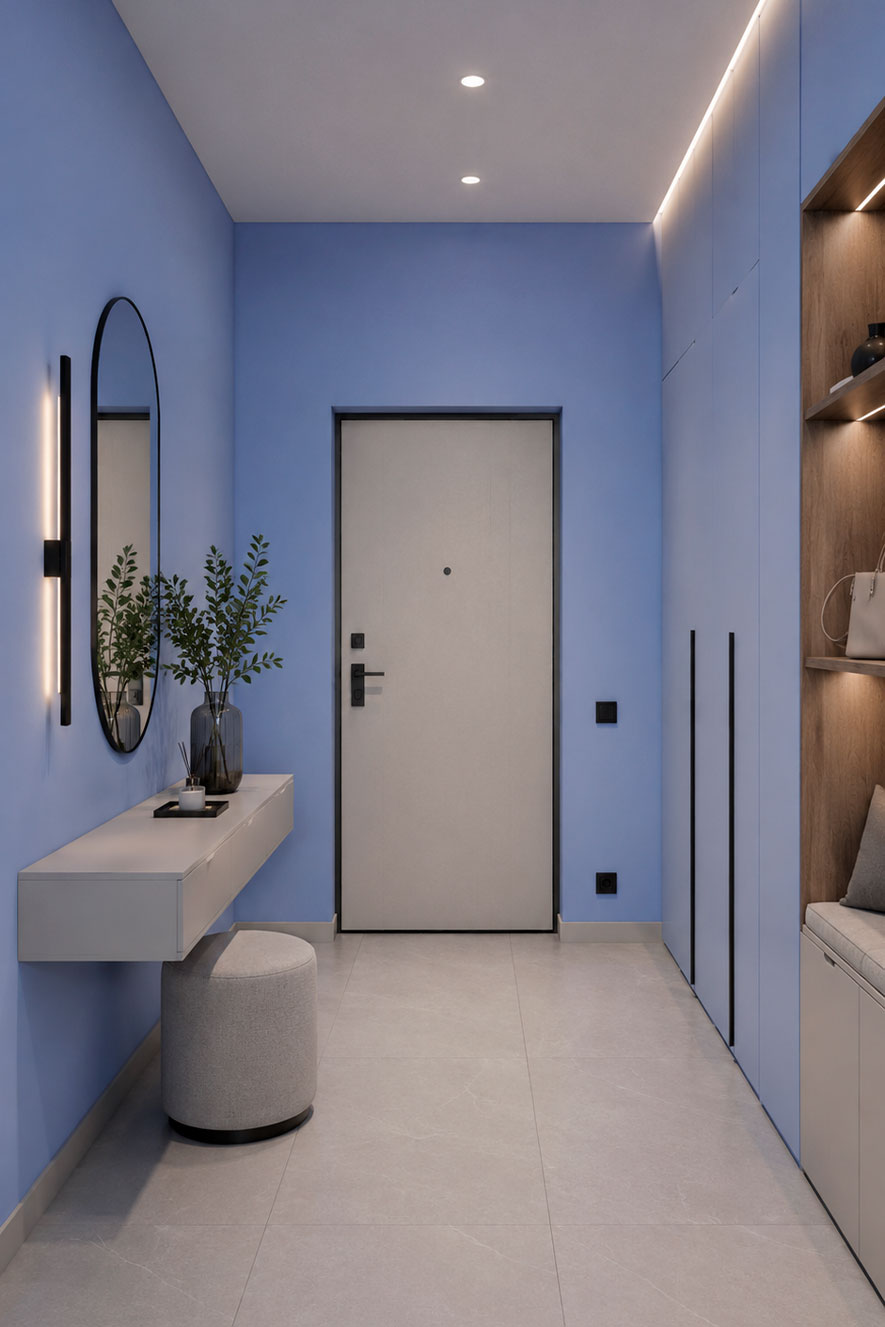 Голубой цвет краски в интерьере Maxima-decor